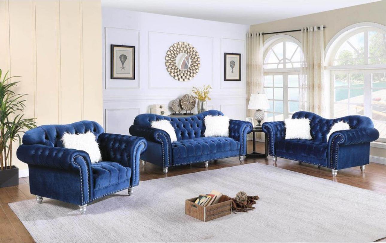 3PC Iberis Livingroom Set-Royal Blue