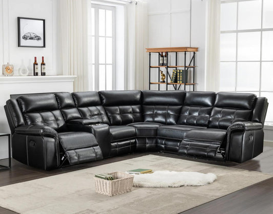 3PC Black Leather Recliner Sectional