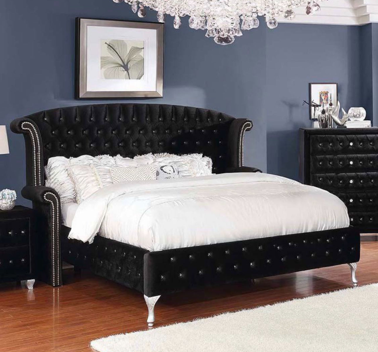 5PC Velvet Deanna Bedroom Set-Black