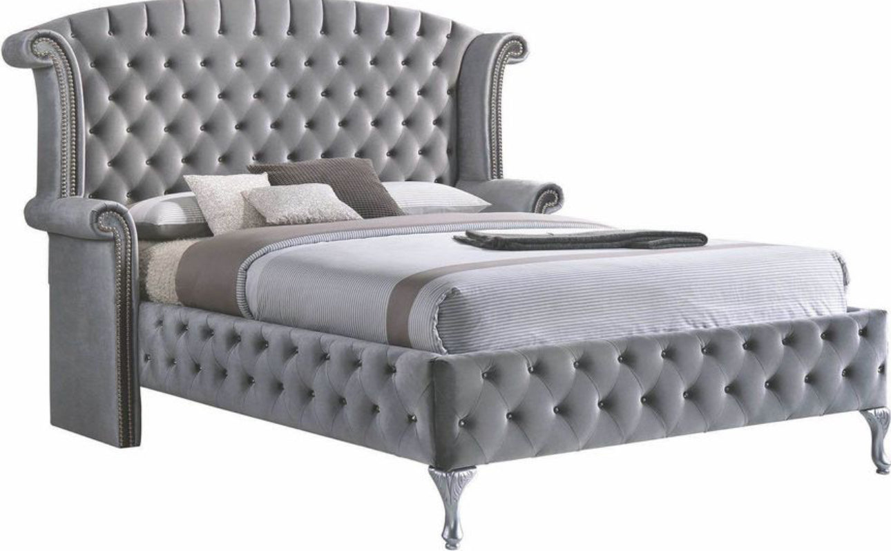 5PC Velvet Deanna Bedroom Set- Gray