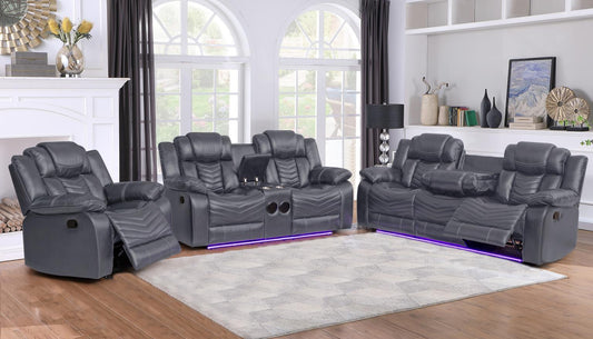 Buzz Led Power Leather Recliners-Gray