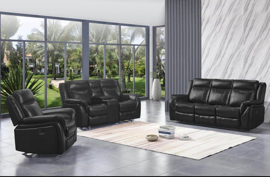 3PC Black Motion Leather Reclining Living Room Set