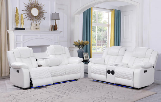 Buzz Led Power Recliner Leather Sofa & Loveseat- White