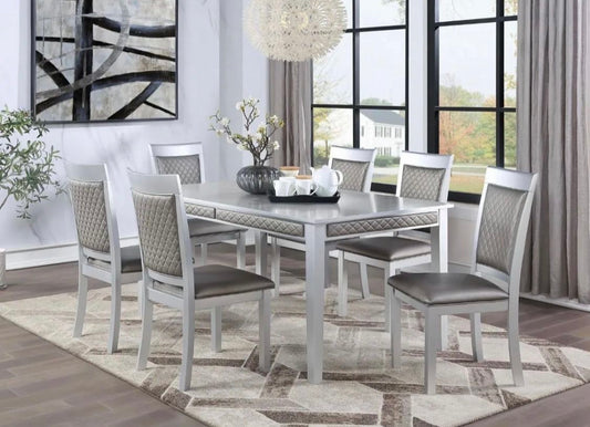 7PC Silver/Gray Leather Dining Set