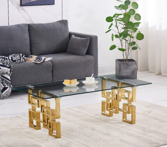 Gold/Temp Glass Coffee Table Set