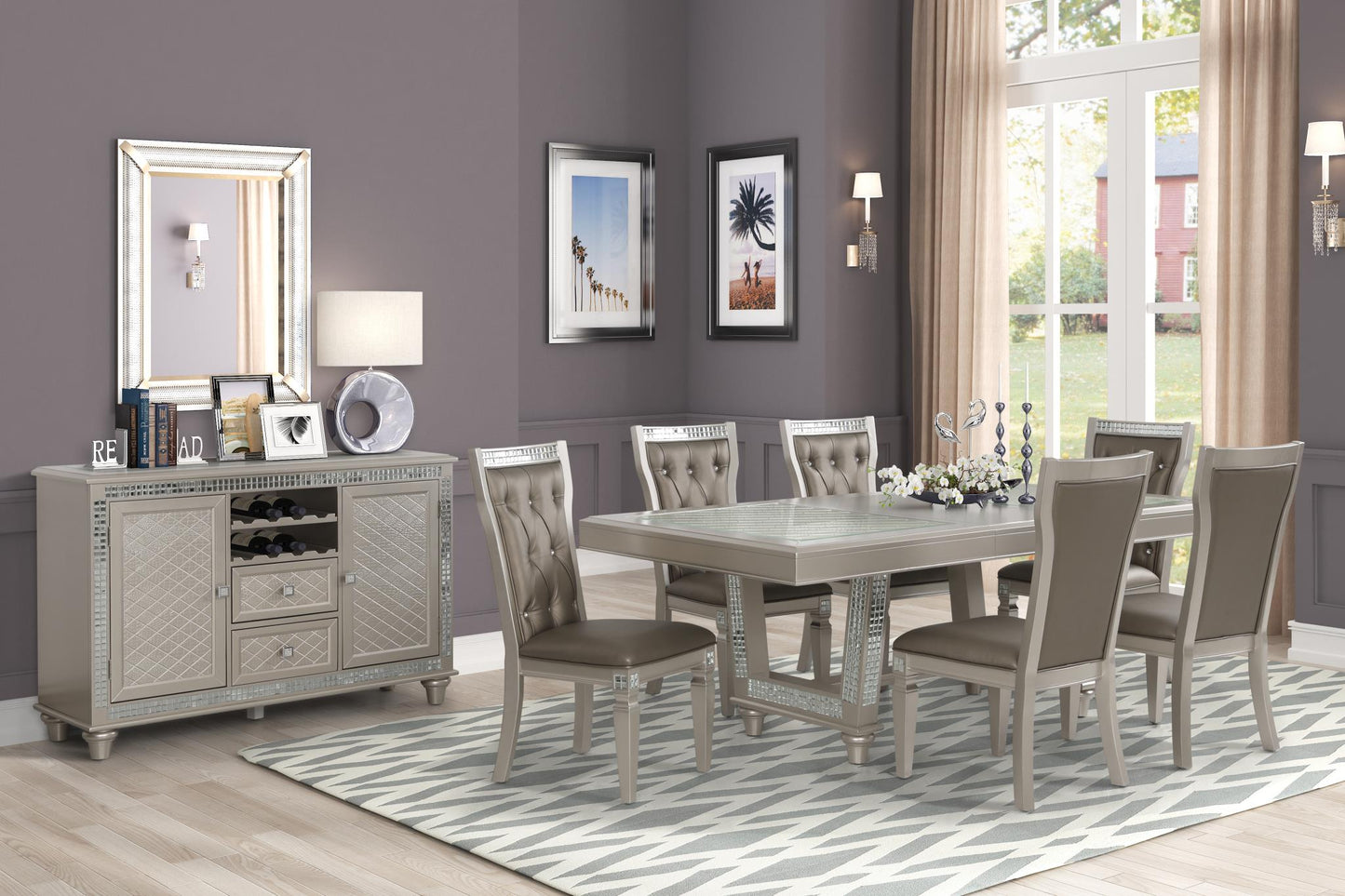 7PC Acacia Metallic Dining Room Set/w Leaf m