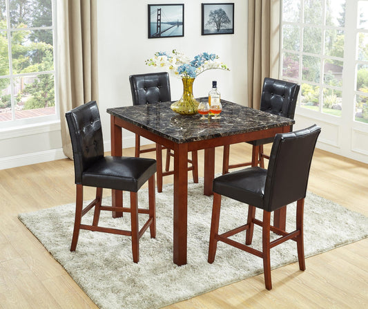 5PC Brown Marble Top Dining Set