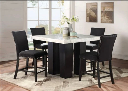 5PC FAUX MARBLE DINING SET