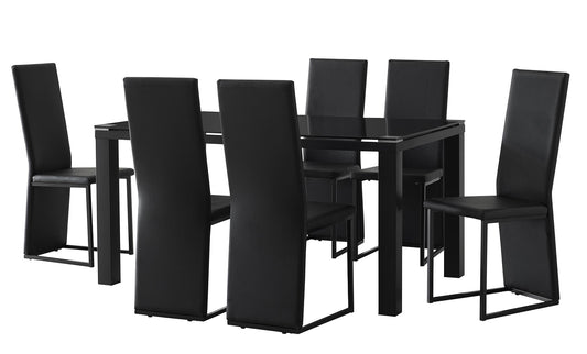 7PC Black Glass Top Dining Set